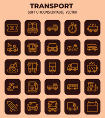 Extensive vector set showcasing diverse transportation icons with rounded designs offering versatile application