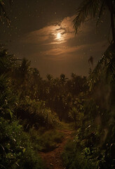 A tropical night scene, with a warm, humid atmosphere.
Generative AI