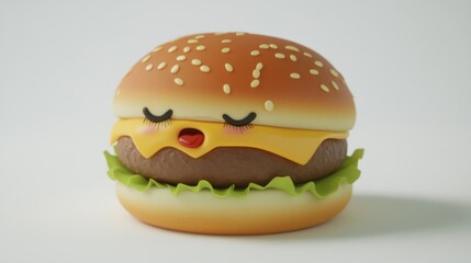 Cute cartoon hamburger with closed eyes