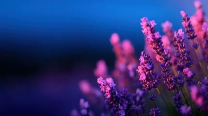 A beautiful purple flower field with a blue sky in the background