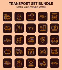 Comprehensive transport icons collection for user interfaces adaptable for various design software and use cases with