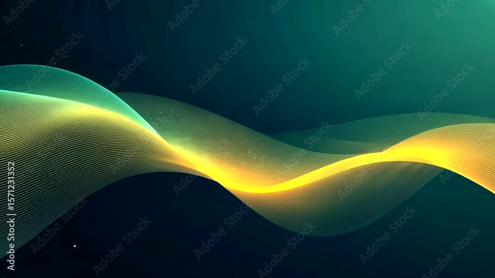 Wall mural elegant abstract particle wave background with glowing light effect in green and gold
