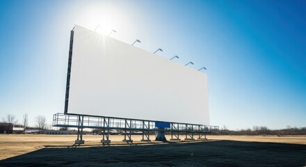 Obraz premium A large, blank billboard stands prominently against a clear blue sky, ready for advertisement.