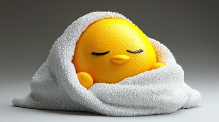 Cute yellow fruit wrapped in a towel, sleeping