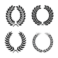 Wheat Wreaths and Grain Spikes Icon Set &ndash; Vector Agriculture and Harvest Symbols