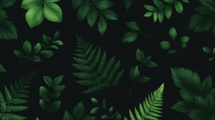 A black and green background with many leaves of various sizes