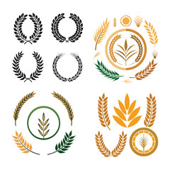 Wheat Wreaths and Grain Spikes Icon Set – Vector Agriculture and Harvest Symbols