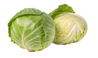 Fresh green cabbage on white background, healthy vegetable for salads and cooking, organic food