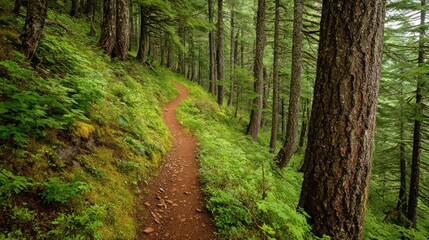 Obraz premium Lush forest trail winding upward