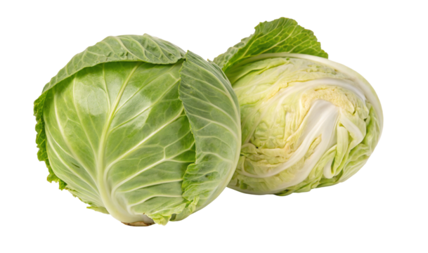 Fresh green cabbage on white background, healthy vegetable for salads and cooking, organic food