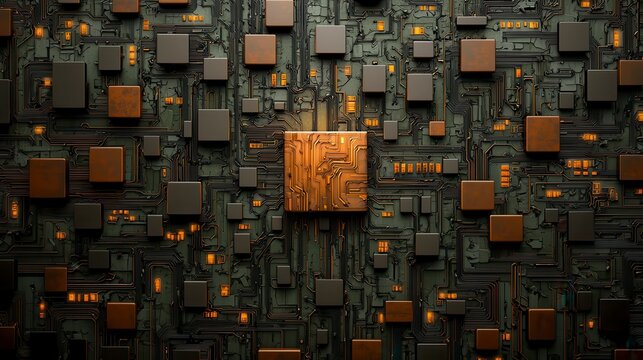 Abstract Dark Brown Gold Circuit Board Technology Background