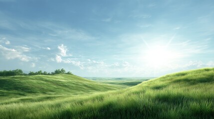 Fototapeta premium Lush green hills under a vibrant sky