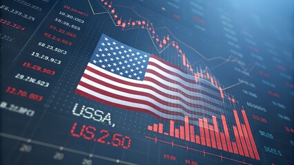 Dynamic USA Economy Visualization with Market Trends and National Flag Overlay