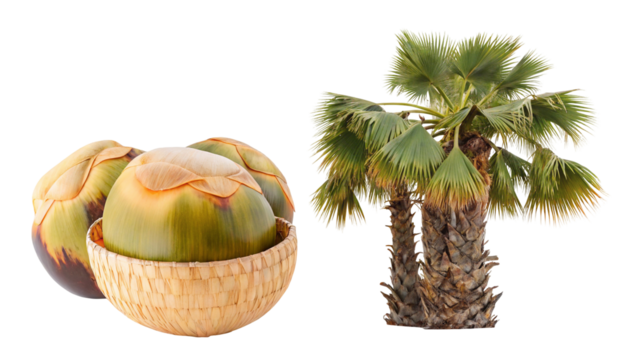 Palm tree and fruit on white background isolated nature elements for tropical design concept