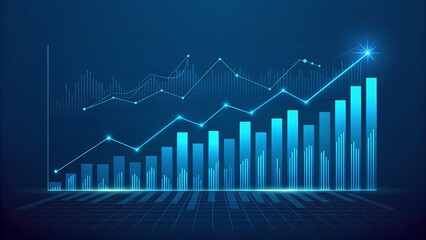 Naklejka premium Blue Financial Growth Chart with Rising Arrows and Performance Metrics