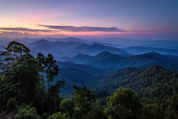 Dusk scenery of mountains at Phu Soi Dao National Park Thailand