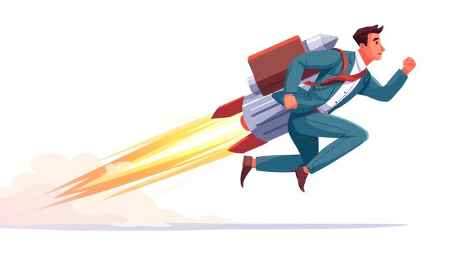 Businessman with jetpack flying
