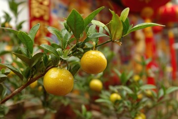 Yellow fruit plant for Chinese New Year decoration to symbolize wishing for numerous offspring and a large family