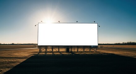 Obraz premium Empty billboard on a rural road at sunrise, showcasing a blank advertising space.