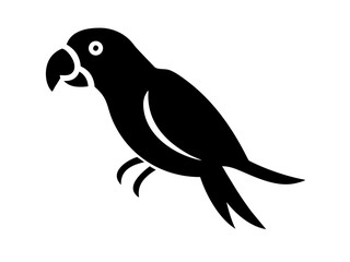 Fototapeta premium Simple black and white silhouette of a parrot. A clean, stylized silhouette of a parrot against a plain white background.
