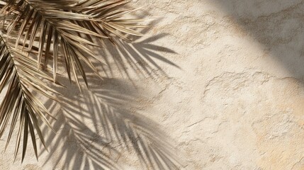 Obraz premium Dried palm leaves cast shadows on beige textured wall