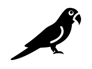 Fototapeta premium Simple black and white silhouette of a parrot. A clean, stylized silhouette of a parrot against a plain white background.