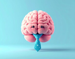 Brain illustration wearing a tie on a blue background. 3D Emoji