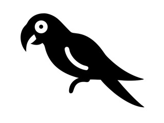 Simple black and white silhouette of a parrot. A clean, stylized silhouette of a parrot against a plain white background.