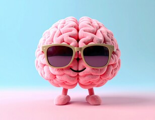 Playful cartoon brain wearing sunglasses with a cheerful expression. 3D Emoji