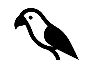 Naklejka premium Simple black and white silhouette of a parrot. A clean, stylized silhouette of a parrot against a plain white background.