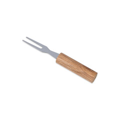 Metal and wood snack fork isolated over white background