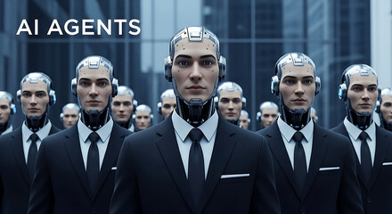 Ai agents in business suits futuristic concept of robotics and artificial intelligence in industry