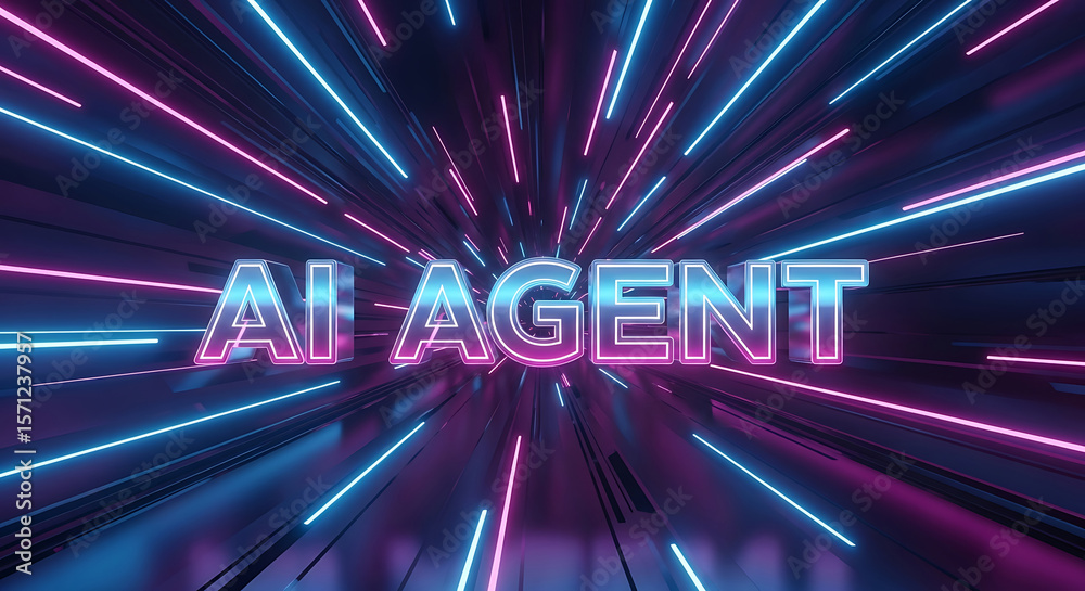 Poster Artificial intelligence agent text with dynamic glowing lines and futuristic digital background