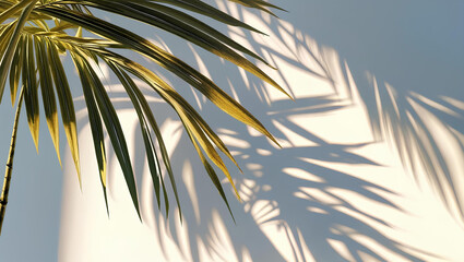 Obraz premium Delicate shadows of palm leaves on a light beige wall.