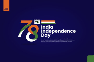 India’s 78th Independence Anniversary Logotype with Tricolor Ribbon and Bold Typography