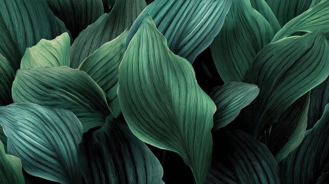 Lush, dark-green foliage fills the frame, showcasing textured leaves with parallel veins