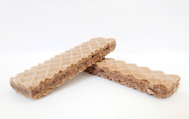 Chocolate wafer on white background