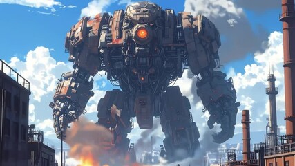 Giant robot steampunk cityscape - Powered by Adobe