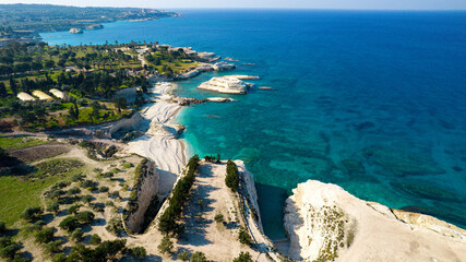 Aerial view of white rocky coastline in Syria. Rocks on coast beautiful sea bay at Latakia beach. Natural landscapes by the sea. © Mohammad Bash