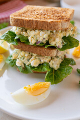 Delicious cottage cheese egg salad sandwich on whole wheat toast