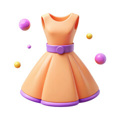 3d orange dress with purple belt isolated on transparent background