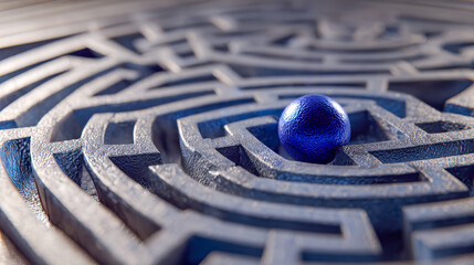 Blue sphere navigating through a complex metallic maze
