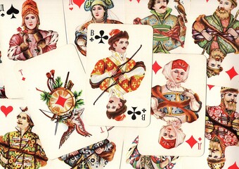 A montage of old playing cards from Russia.