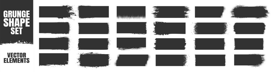 Grunge rectangular brush strokes collection, rough paint textures and distressed borders, hand-drawn artistic elements for design and decoration on transparent background