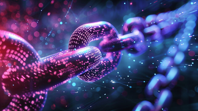 Blockchain business theme with interconnected blocks, futuristic crypto textures, and sleek lines.