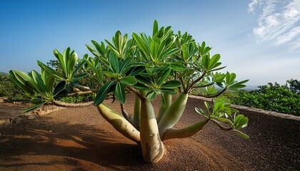 adenium obesum desert rose or japanese frangipani kamboja jepang also known as sabi star kudu mock azalea and impala lily with a close up of the leaves