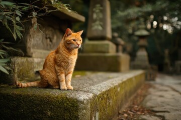 ginger feline resting in Japanese Cemetery Park