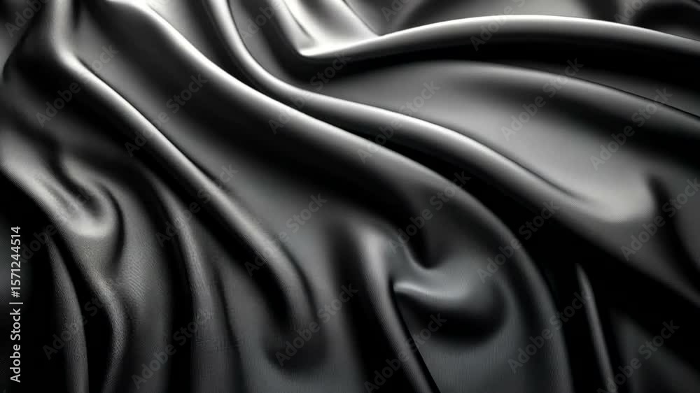 Wall mural elegant black fabric: abstract background with soft waves and smooth texture animation