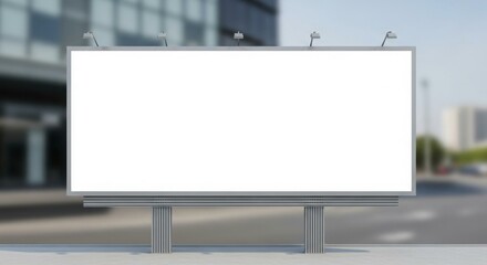 Fototapeta premium A large, blank billboard stands in front of a modern building, ready for advertising.