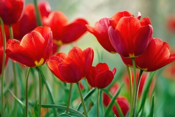 Fototapeta premium Gorgeous red tulips in bloom